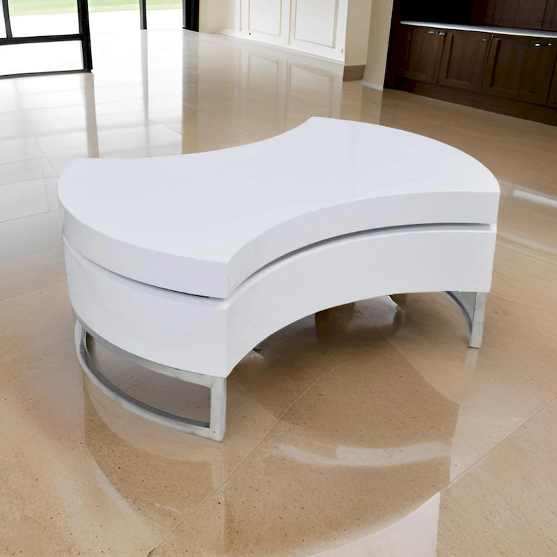 Coffee Table, Contemporary Rotating Storage Design, 32 Inch White