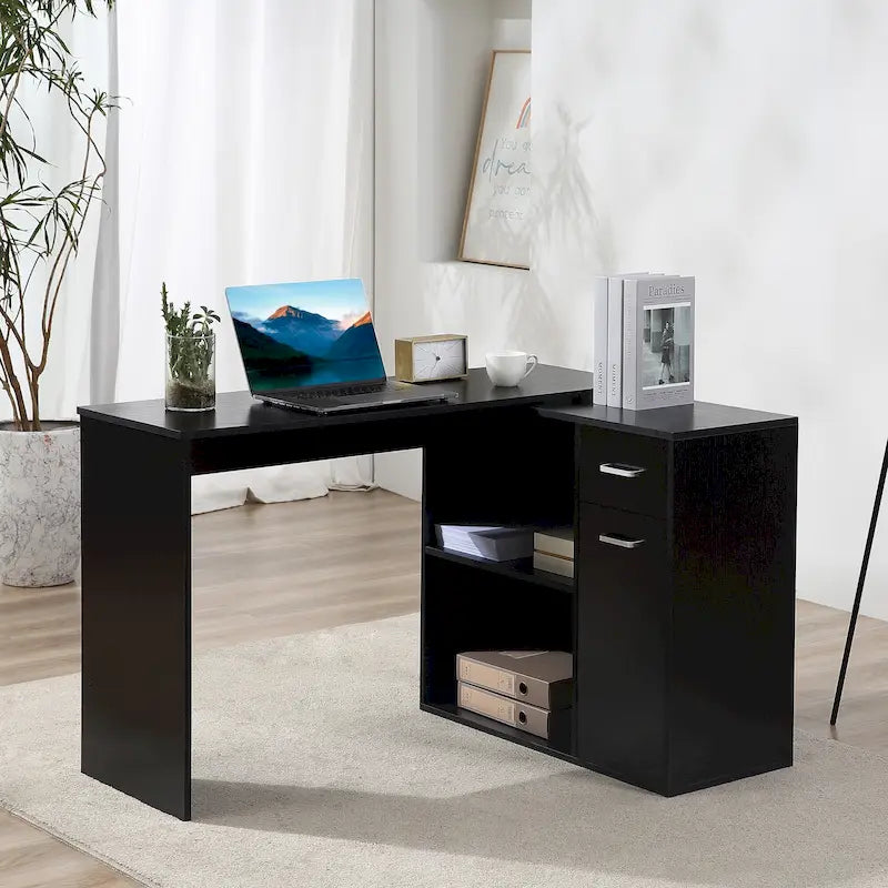 Bureau d'angle pivotant avec rangement intégré