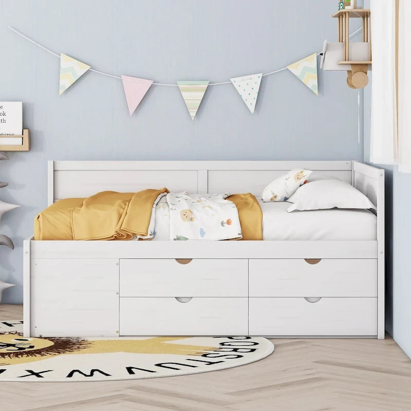 Lit de repos double avec tiroirs et étagères de rangement pour enfants, adolescents et adultes – Gain de place, assemblage facile