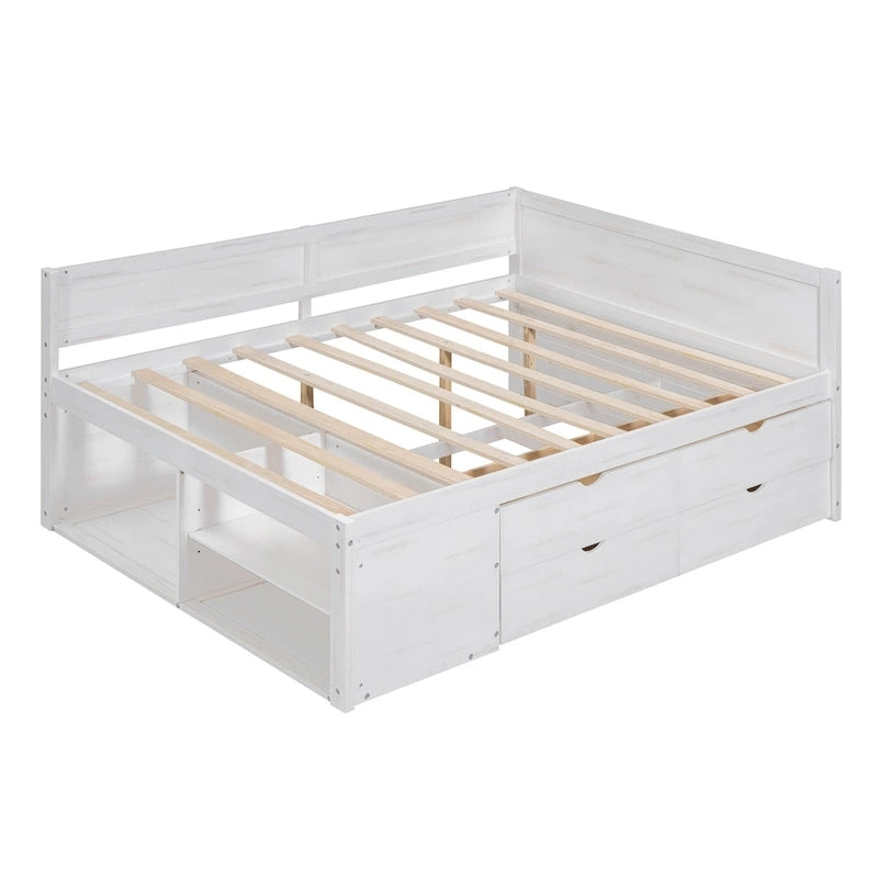 Lit de repos double avec tiroirs et étagères de rangement pour enfants, adolescents et adultes – Gain de place, assemblage facile