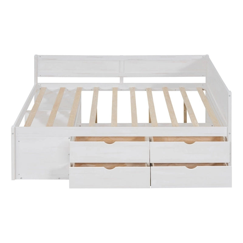 Lit de repos double avec tiroirs et étagères de rangement pour enfants, adolescents et adultes – Gain de place, assemblage facile