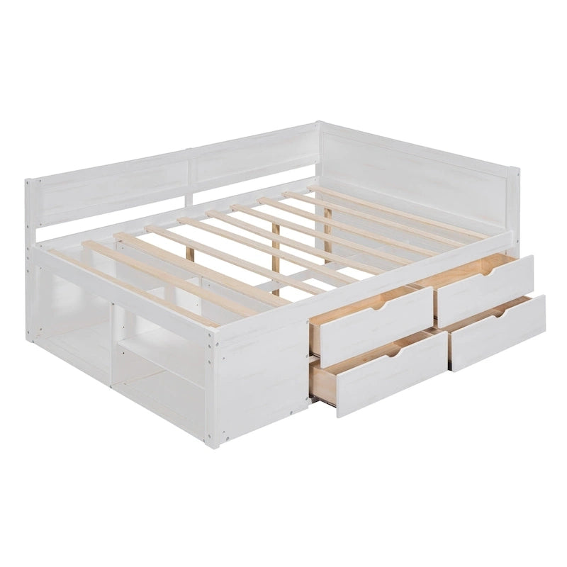 Lit de repos double avec tiroirs et étagères de rangement pour enfants, adolescents et adultes – Gain de place, assemblage facile