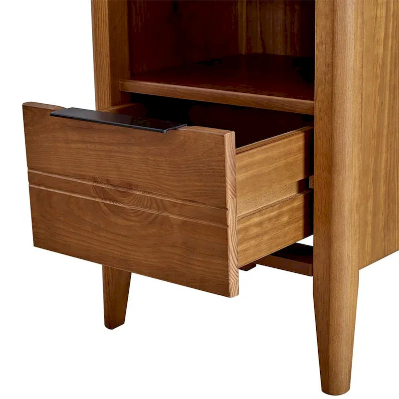 Table de chevet en bois à 1 tiroir, marron miel - 19.40
