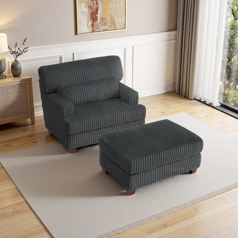 Chaise longue en peluche surdimensionnée avec pouf