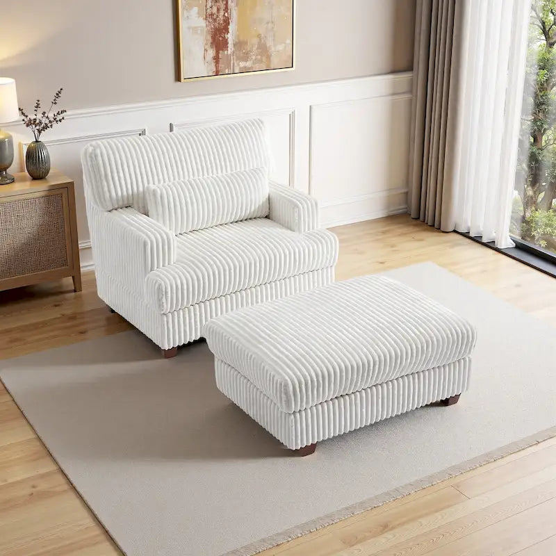 Chaise longue en peluche surdimensionnée avec pouf
