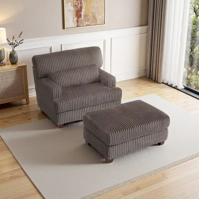 Chaise longue en peluche surdimensionnée avec pouf