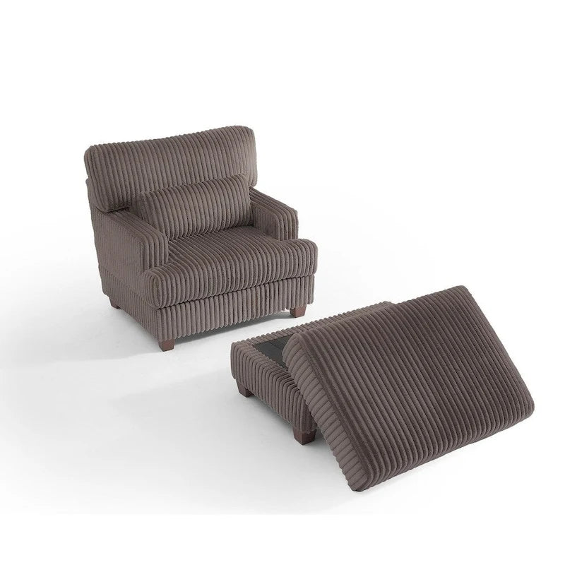 Chaise longue en peluche surdimensionnée avec pouf