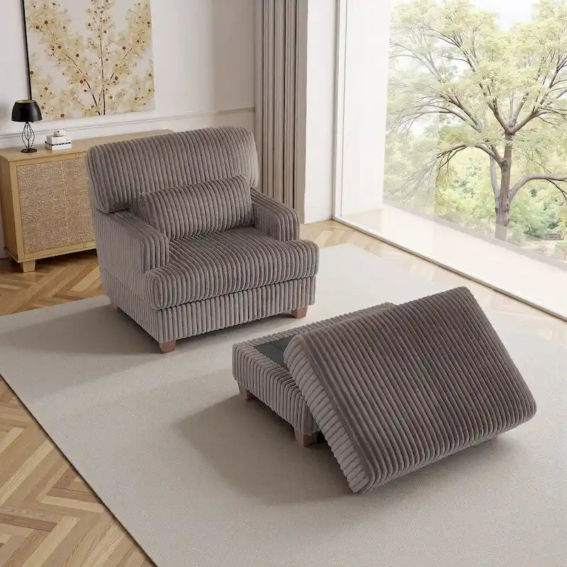 Chaise longue en peluche surdimensionnée avec pouf