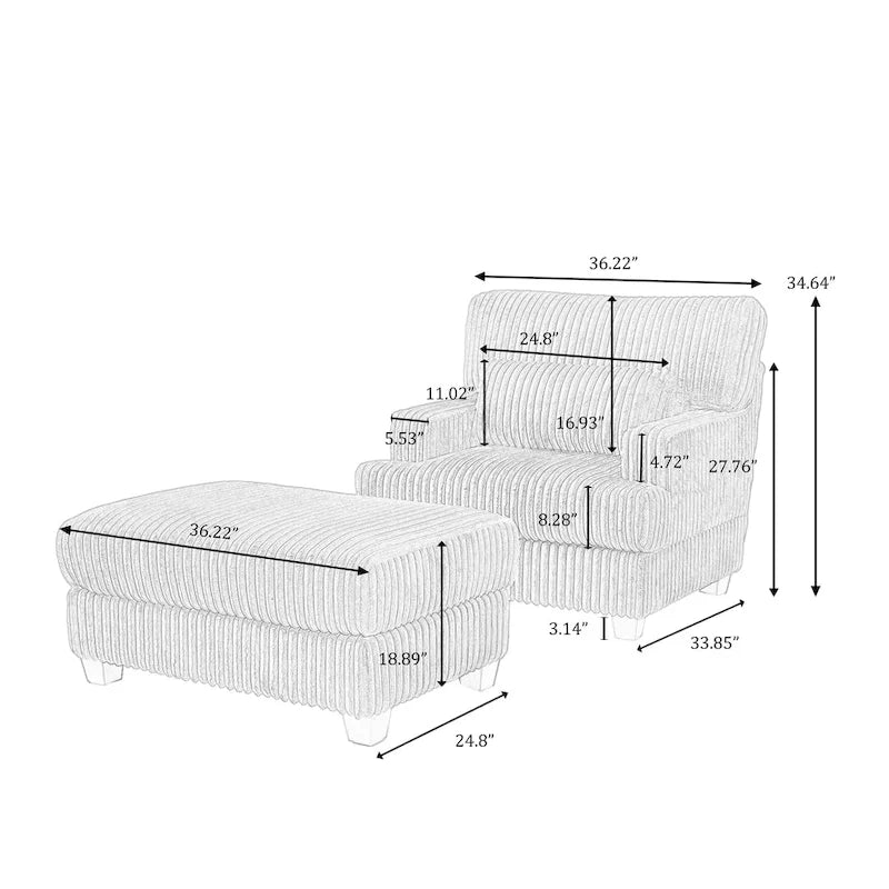 Chaise longue en peluche surdimensionnée avec pouf
