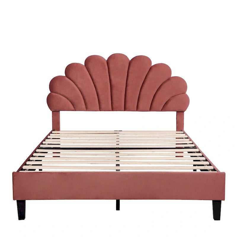 Lit plateforme capitonné en velours en forme de coquillage