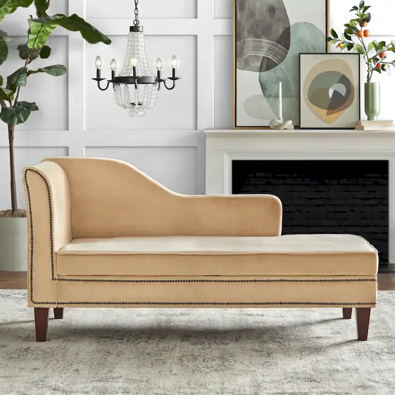 Sofa-méridienne en velours avec rangement sous l'assise