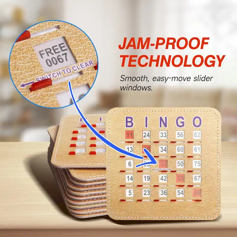 Cartes de bingo à volets avec curseur de réinitialisation rapide – Réutilisables, réinitialisation par curseur manuel