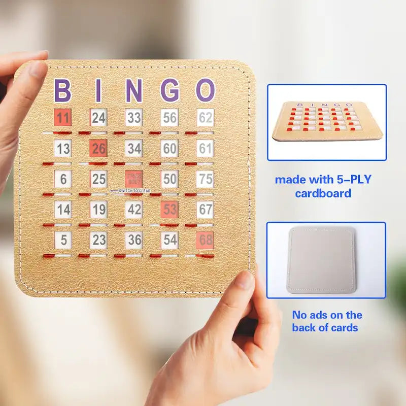 Cartes de bingo à volets avec curseur de réinitialisation rapide – Réutilisables, réinitialisation par curseur manuel