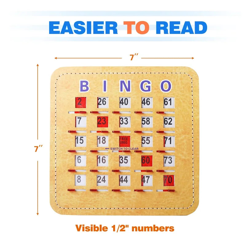Cartes de bingo à volets avec curseur de réinitialisation rapide – Réutilisables, réinitialisation par curseur manuel