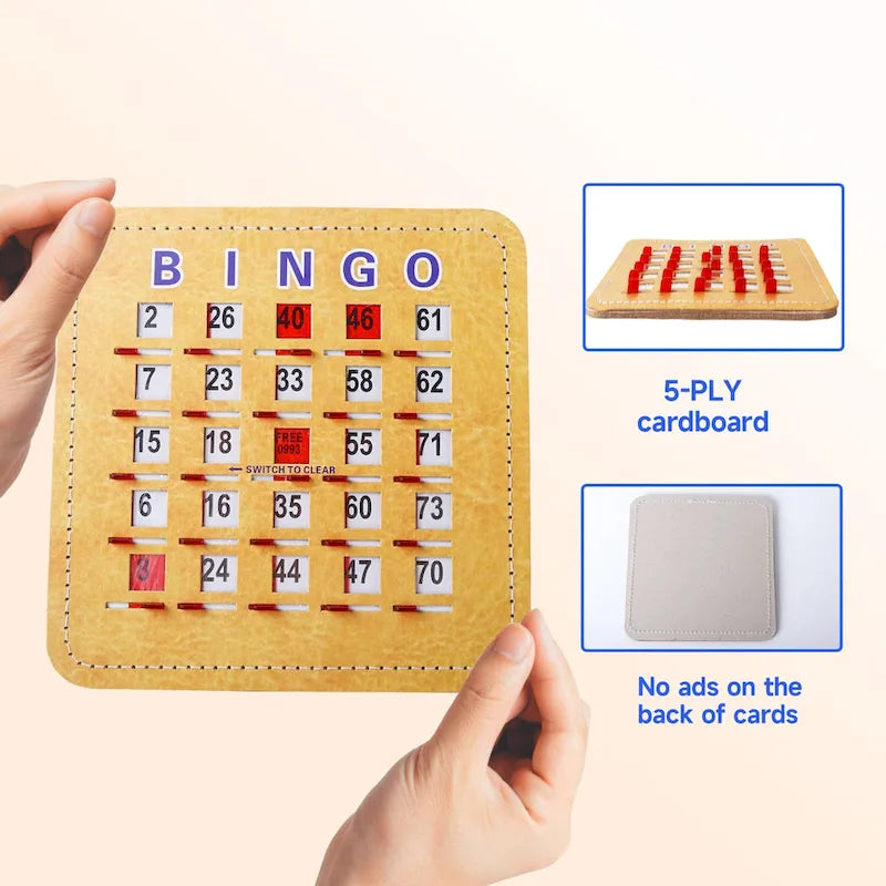 Cartes de bingo à volets avec curseur de réinitialisation rapide – Réutilisables, réinitialisation par curseur manuel