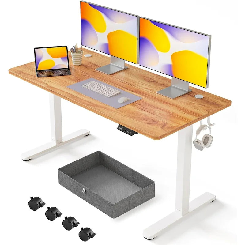 Bureau debout avec tiroir, bureau électrique réglable en hauteur, bureau assis-debout pour la maison, poste de travail ergonomique