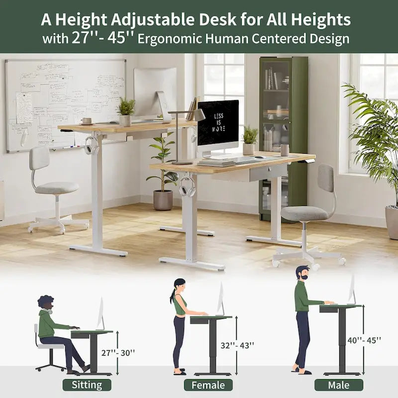 Bureau debout avec tiroir, bureau électrique réglable en hauteur, bureau assis-debout pour la maison, poste de travail ergonomique