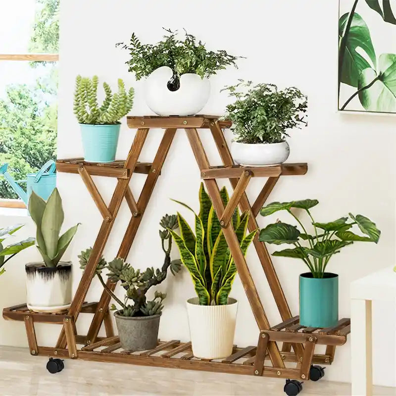 Étagère à Plantes Extérieure en Forme d'Escalier à 6 Niveaux avec Roues