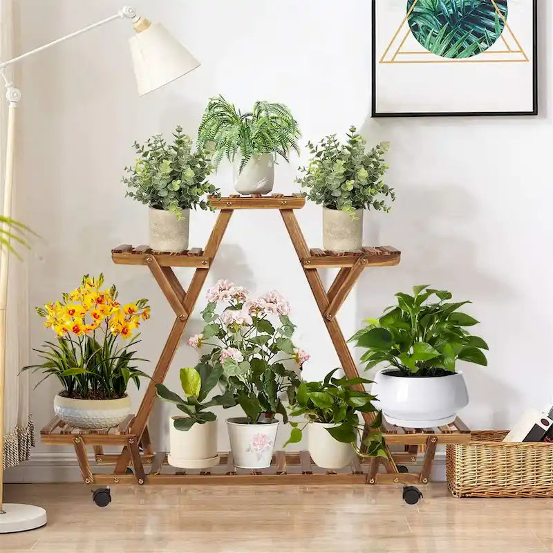Étagère à Plantes Extérieure en Forme d'Escalier à 6 Niveaux avec Roues