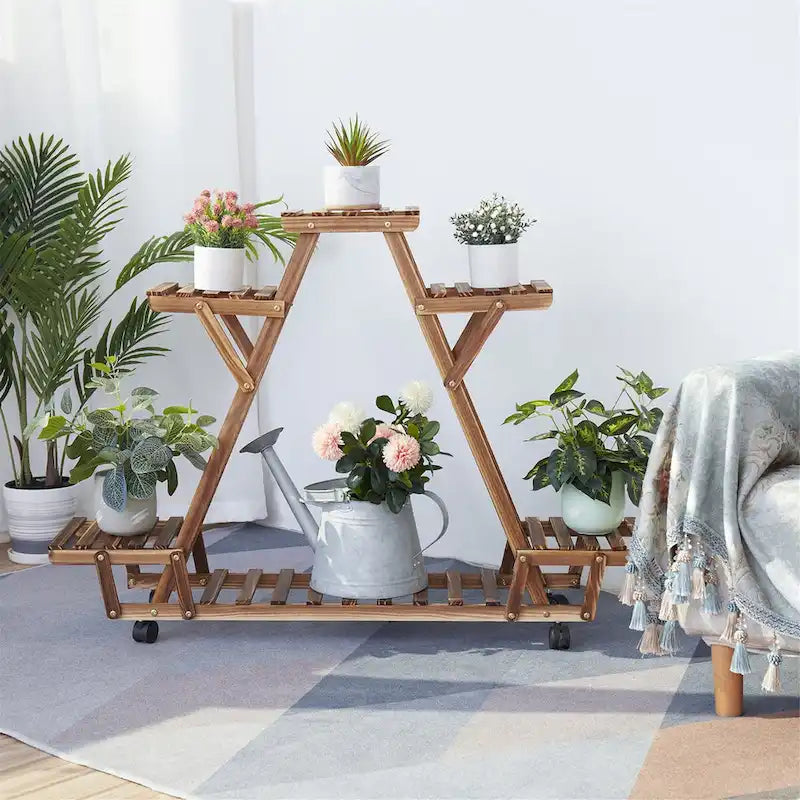 Étagère à Plantes Extérieure en Forme d'Escalier à 6 Niveaux avec Roues