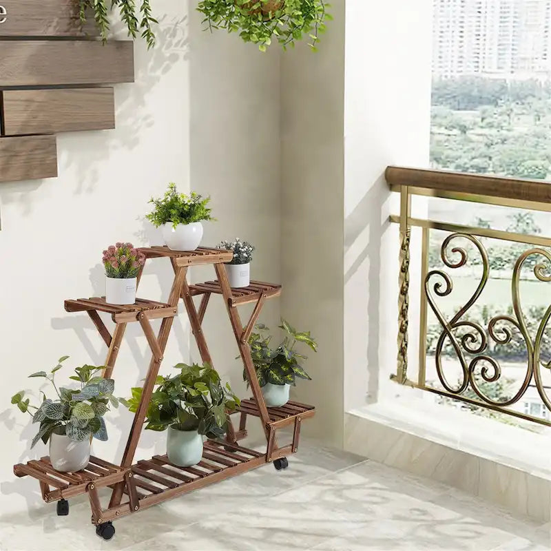 Étagère à Plantes Extérieure en Forme d'Escalier à 6 Niveaux avec Roues