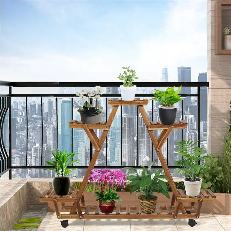 Étagère à Plantes Extérieure en Forme d'Escalier à 6 Niveaux avec Roues