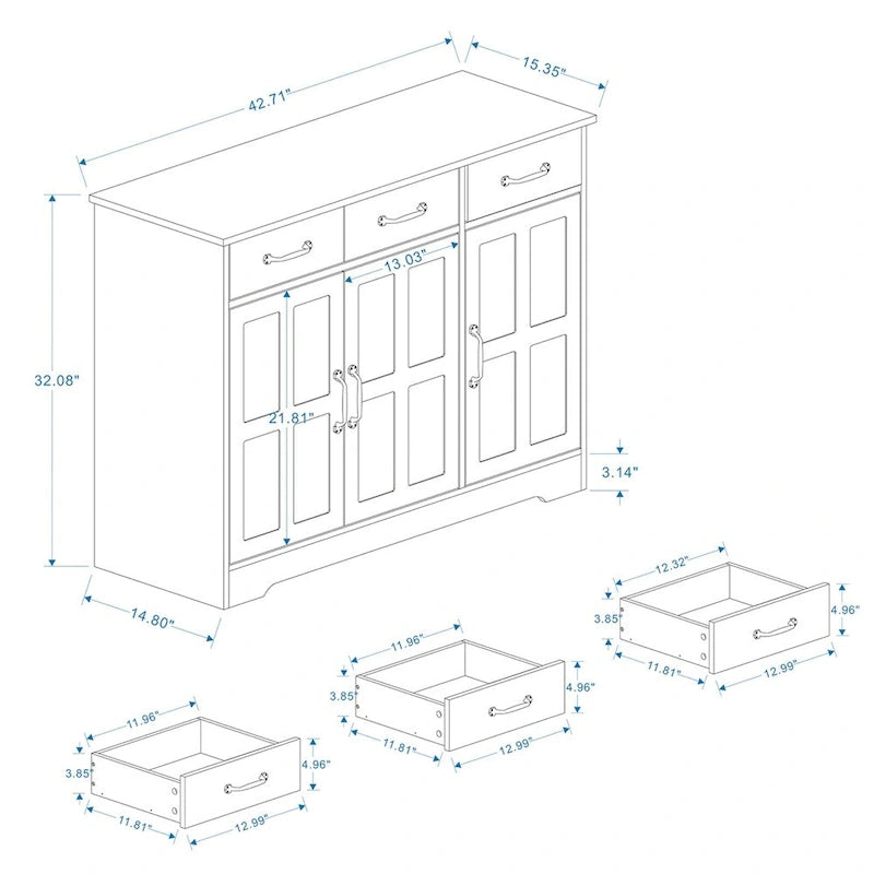 Meuble de Rangement Buffet avec 3 Tiroirs et 3 Portes