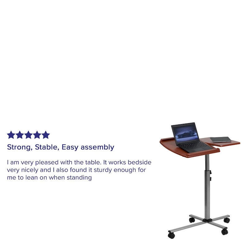 Bureau mobile pour ordinateur portable à hauteur et inclinaison réglables avec plateau en cerisier