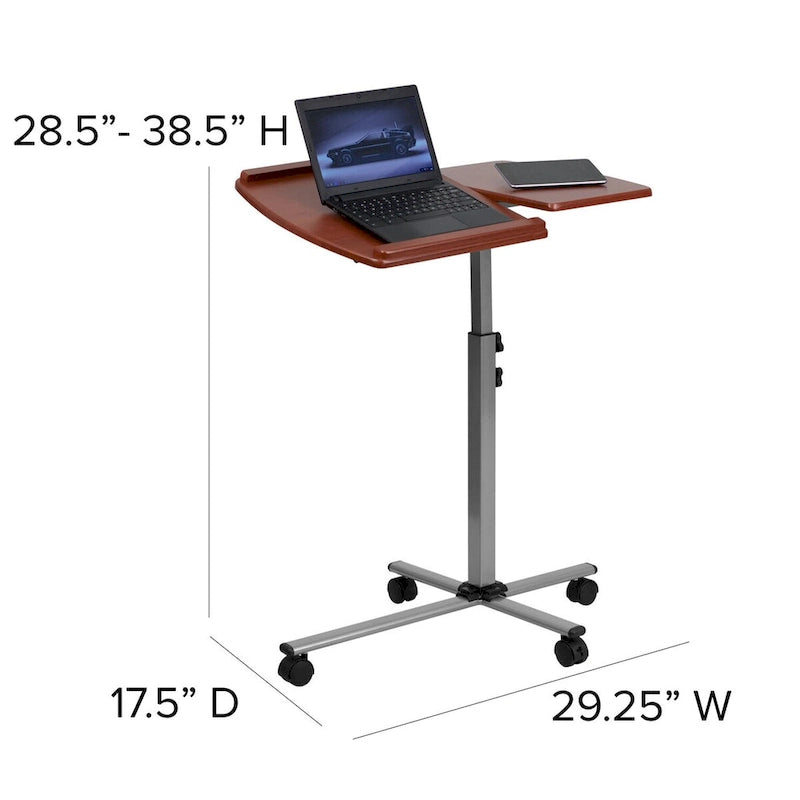Bureau mobile pour ordinateur portable à hauteur et inclinaison réglables avec plateau en cerisier
