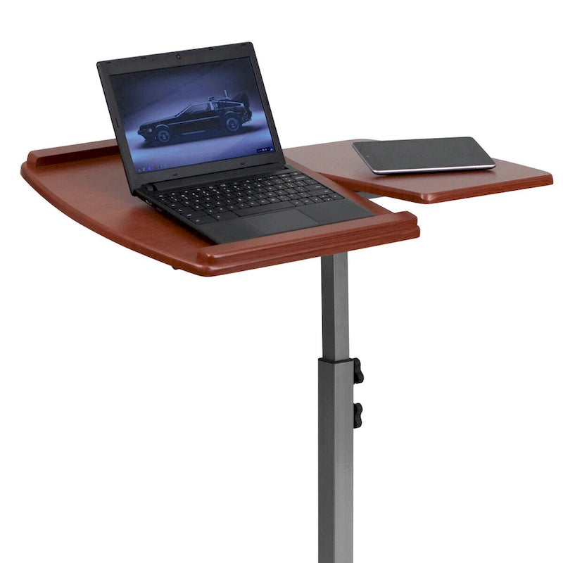 Bureau mobile pour ordinateur portable à hauteur et inclinaison réglables avec plateau en cerisier