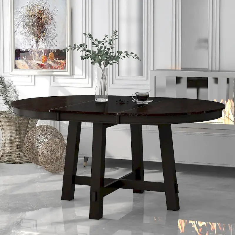 Table à manger ronde extensible avec rallonge de 40 cm