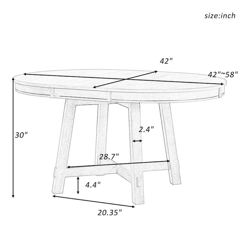 Table à manger ronde extensible avec rallonge de 40 cm