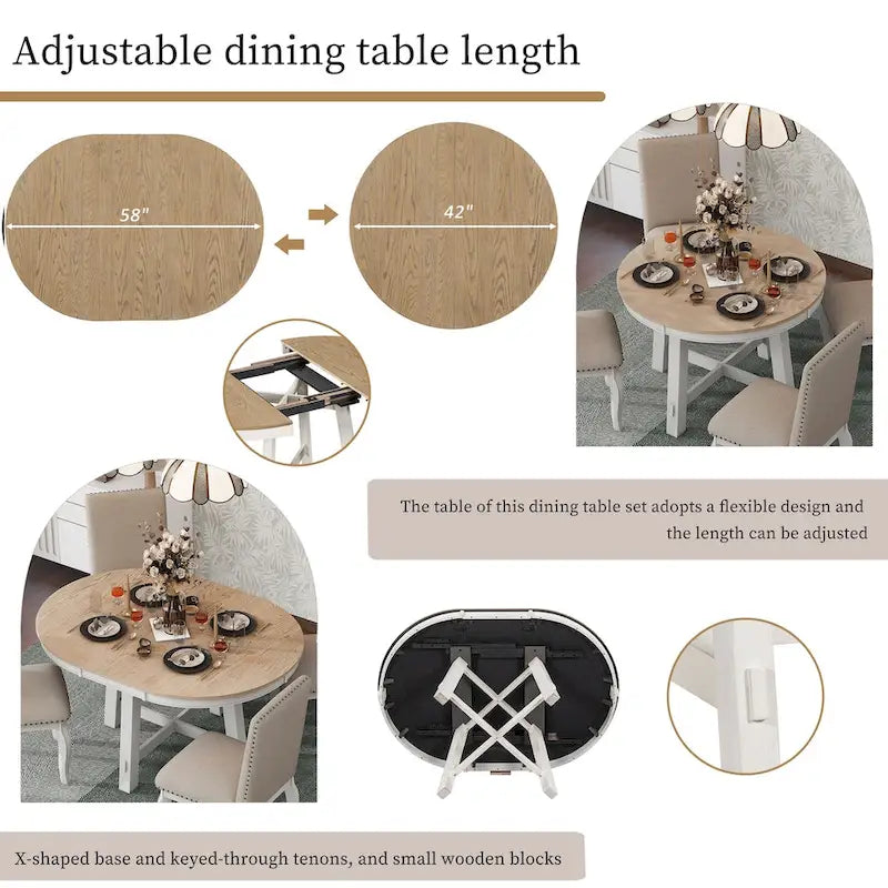 Table à manger ronde extensible avec rallonge de 40 cm