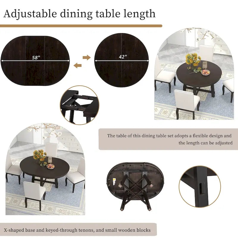 Table à manger ronde extensible avec rallonge de 40 cm