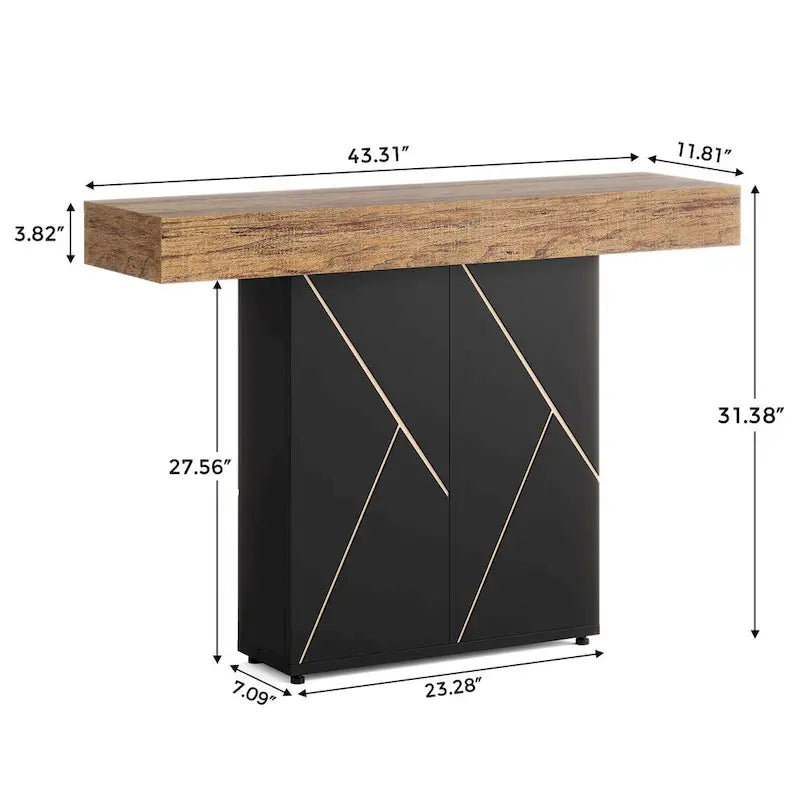 Table console de 110 cm style campagnard avec éclairage LED, table basse et d'entrée, bureau étroit