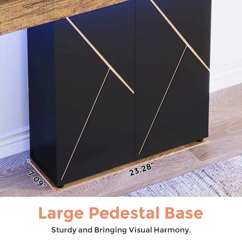 Table console de 110 cm style campagnard avec éclairage LED, table basse et d'entrée, bureau étroit
