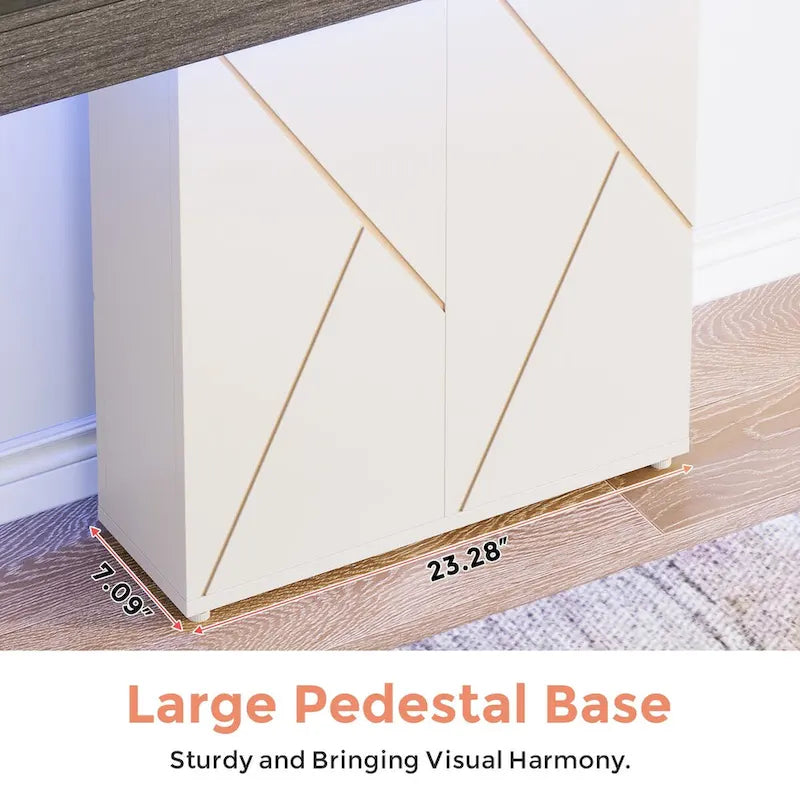 Table console de 110 cm style campagnard avec éclairage LED, table basse et d'entrée, bureau étroit